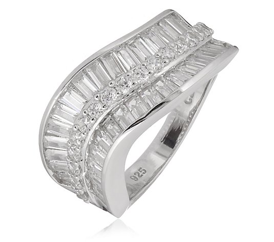 Diamonique 2.7 ct tw Vintage Style Baguette Band Ring Sterling Silver