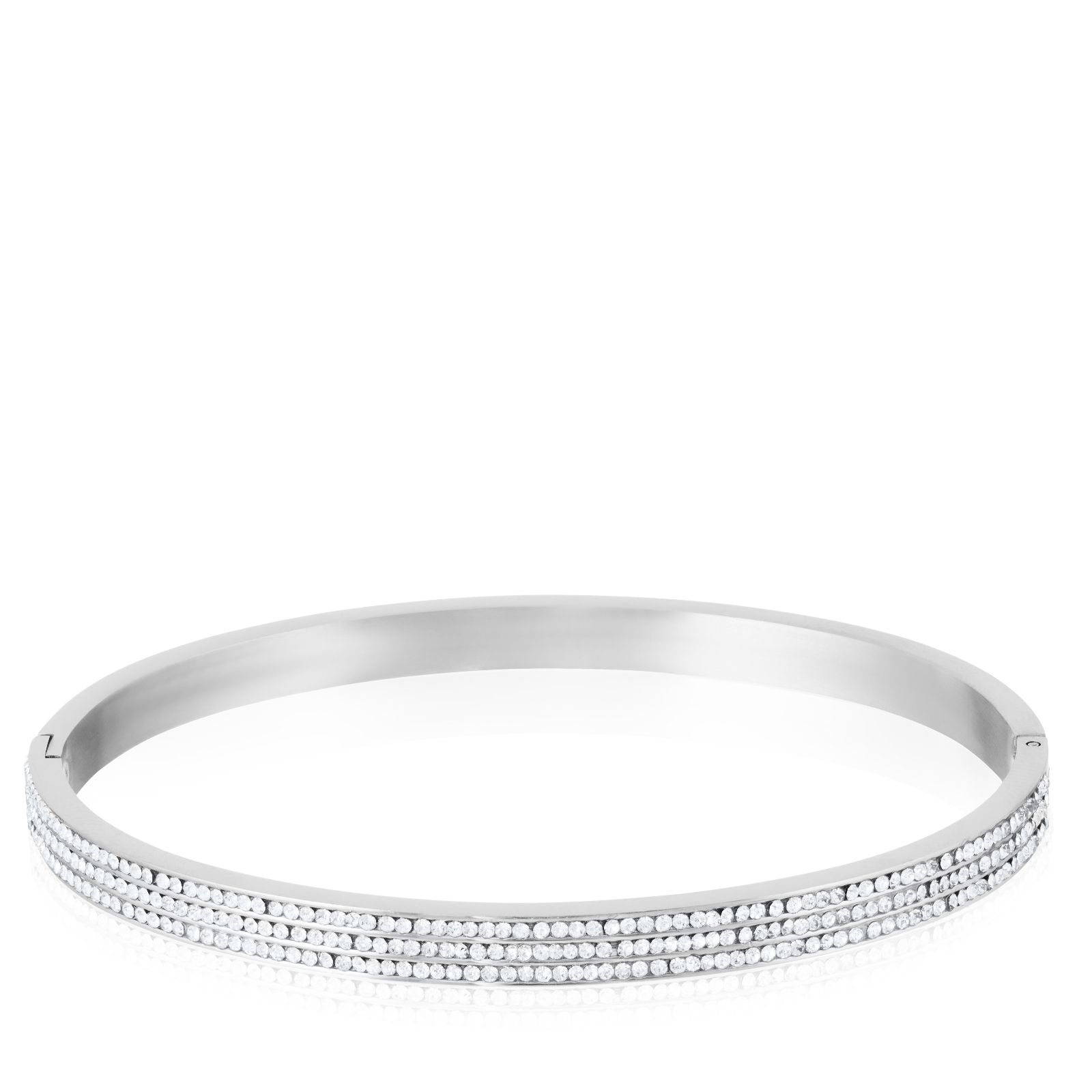 Steel by Diamonique 3 Row Pave Bangle Stainless Steel