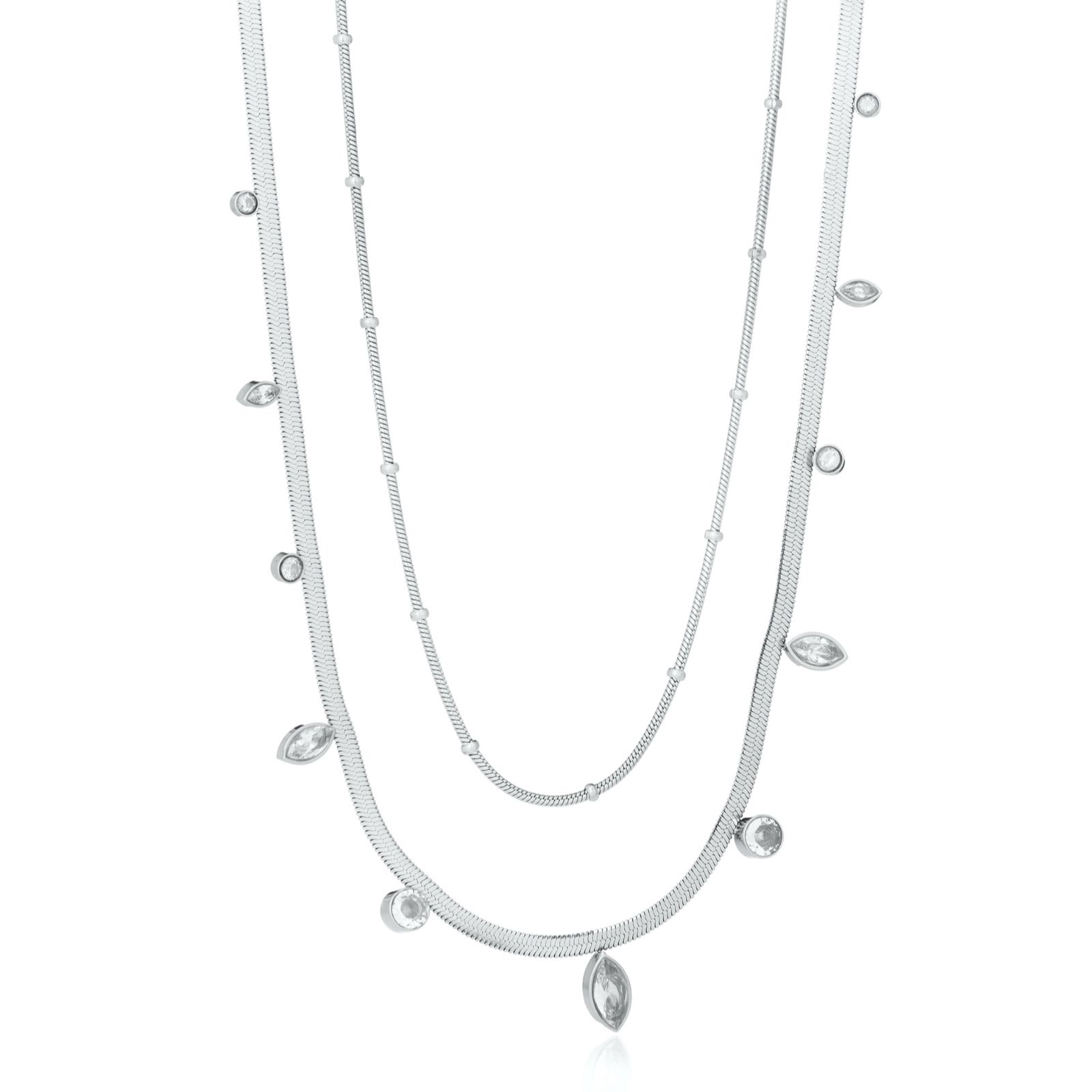 Steel by Diamonique Layered Drop Necklace