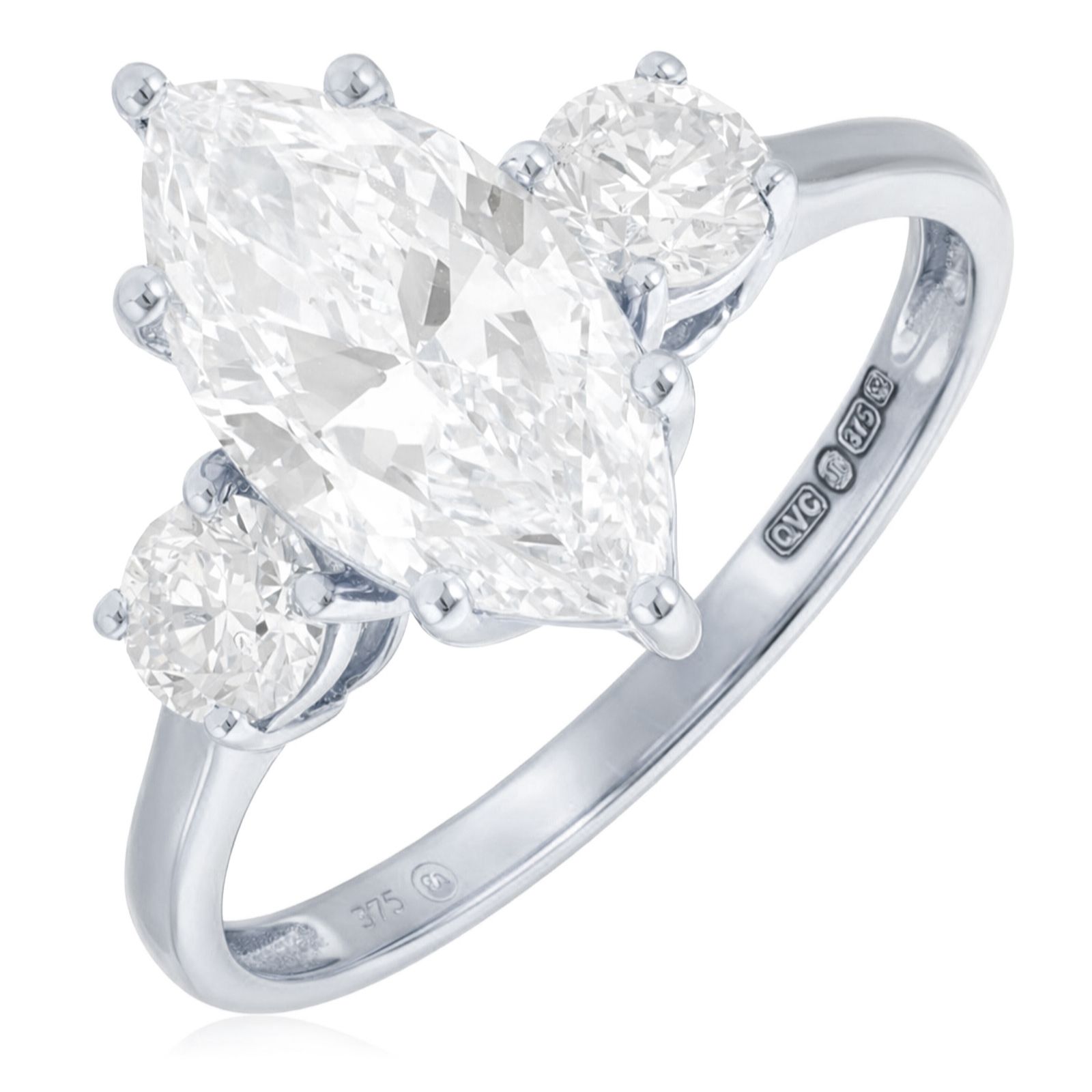Fire Light 2.5ct Lab Grown Diamond Marquise Trilogy Ring 9ct Gold