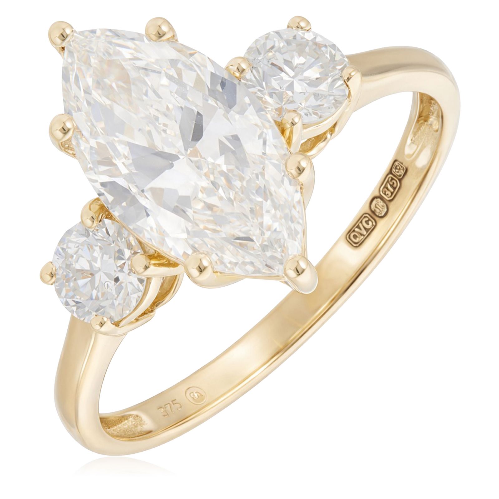 Fire Light 2.5ct Lab Grown Diamond Marquise Trilogy Ring 9ct Gold