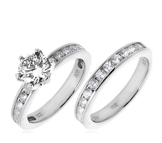 Diamonique Platinum Plated 2.5ct tw Ring Set Sterling Silver