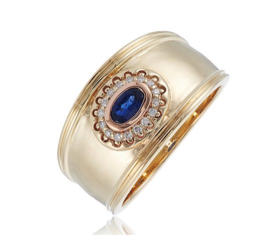 Clogau Sapphire and Diamond Wide Band Ring 9ct Yellow Gold
