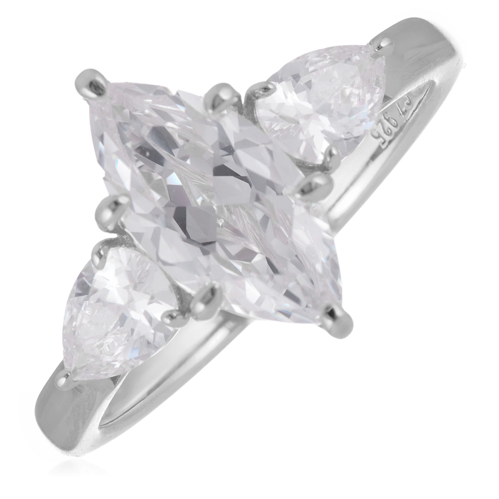 Diamonique 3ct tw Marquise Trilogy Ring Sterling Silver