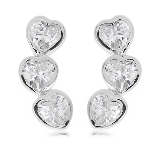Diamonique 1.5ct tw Heart Bezel Climber Earrings Sterling Silver