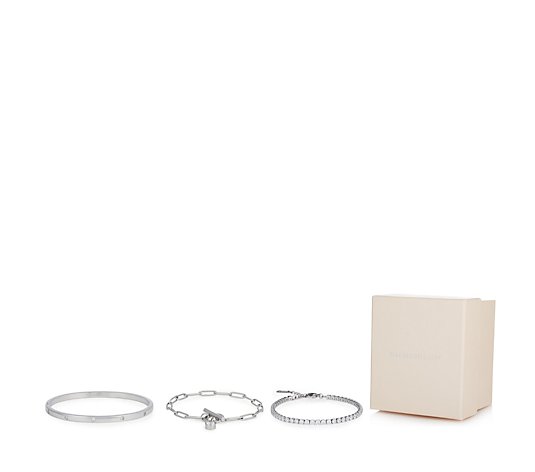 Diamonique 5.7ct tw Stainless Steel Boxed Bracelet Set