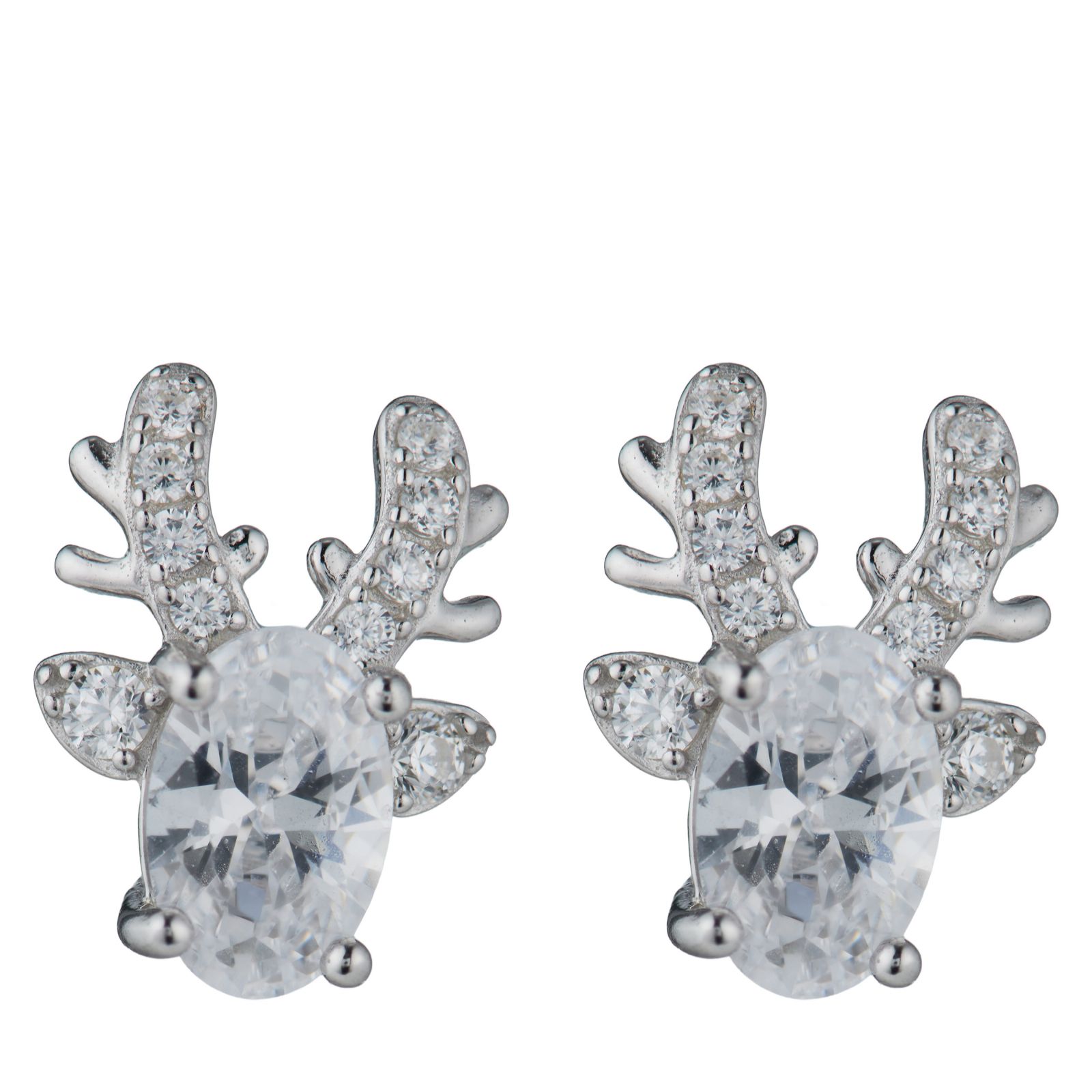 Diamonique 1ct tw Reindeer Earrings Sterling Silver