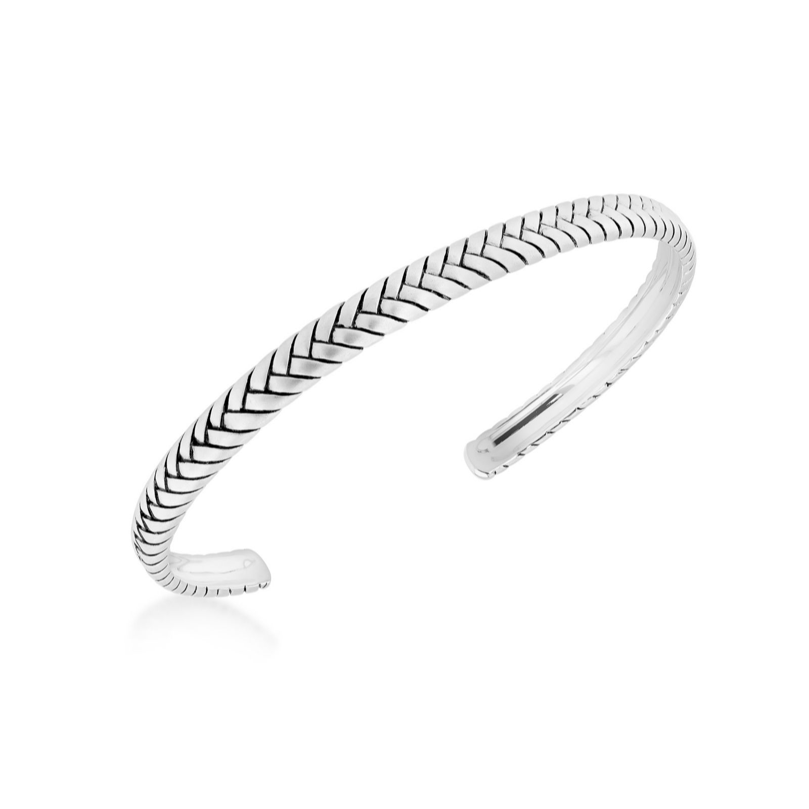 Faith & Brown Men's Matte Herringbone Bangle Sterling Silver