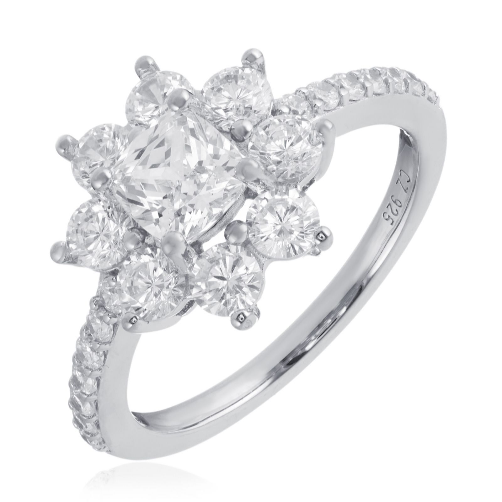 Diamonique 1.6ct tw Cluster Ring Sterling Silver