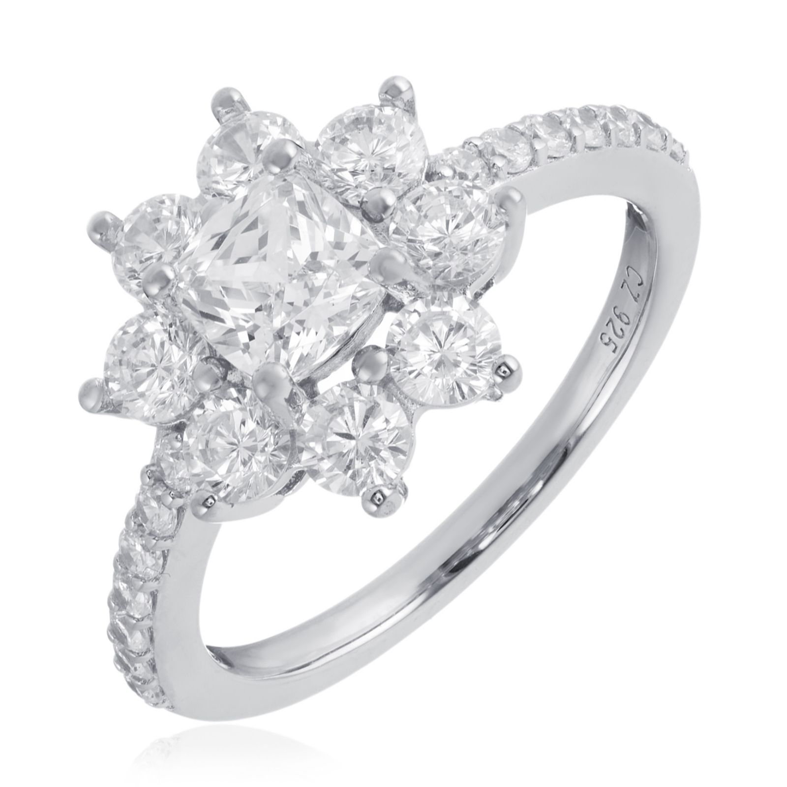 Diamonique 1.6ct tw Cluster Ring Sterling Silver