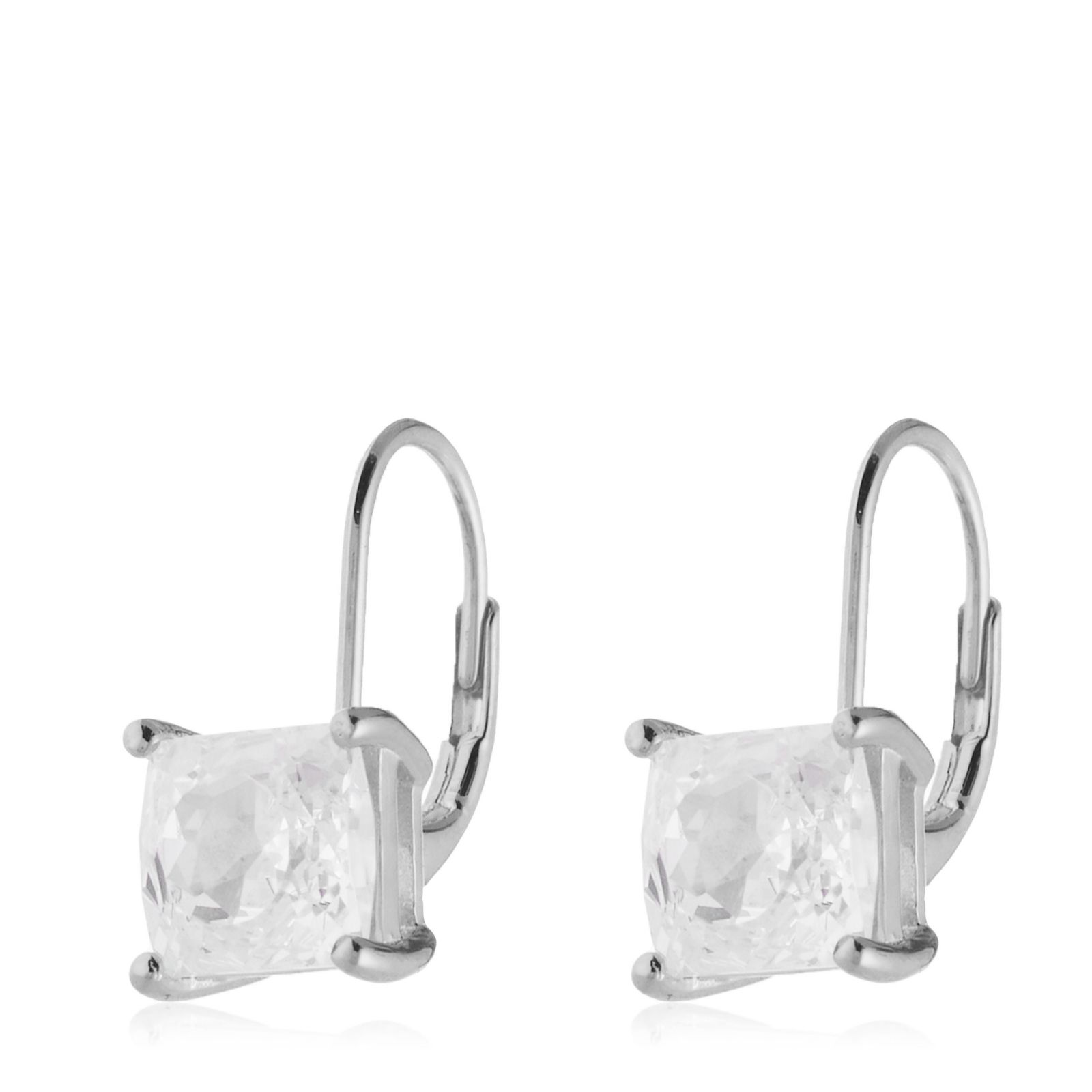 Diamonique 3.5ct tw 100 Facet Princess Cut Leverback Earrings Sterling Silver