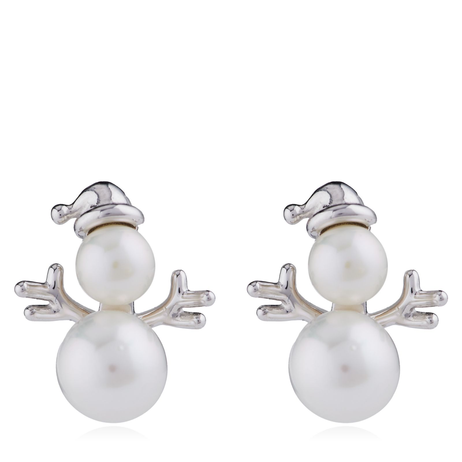 Diamonique Snowman Earrings Sterling Silver