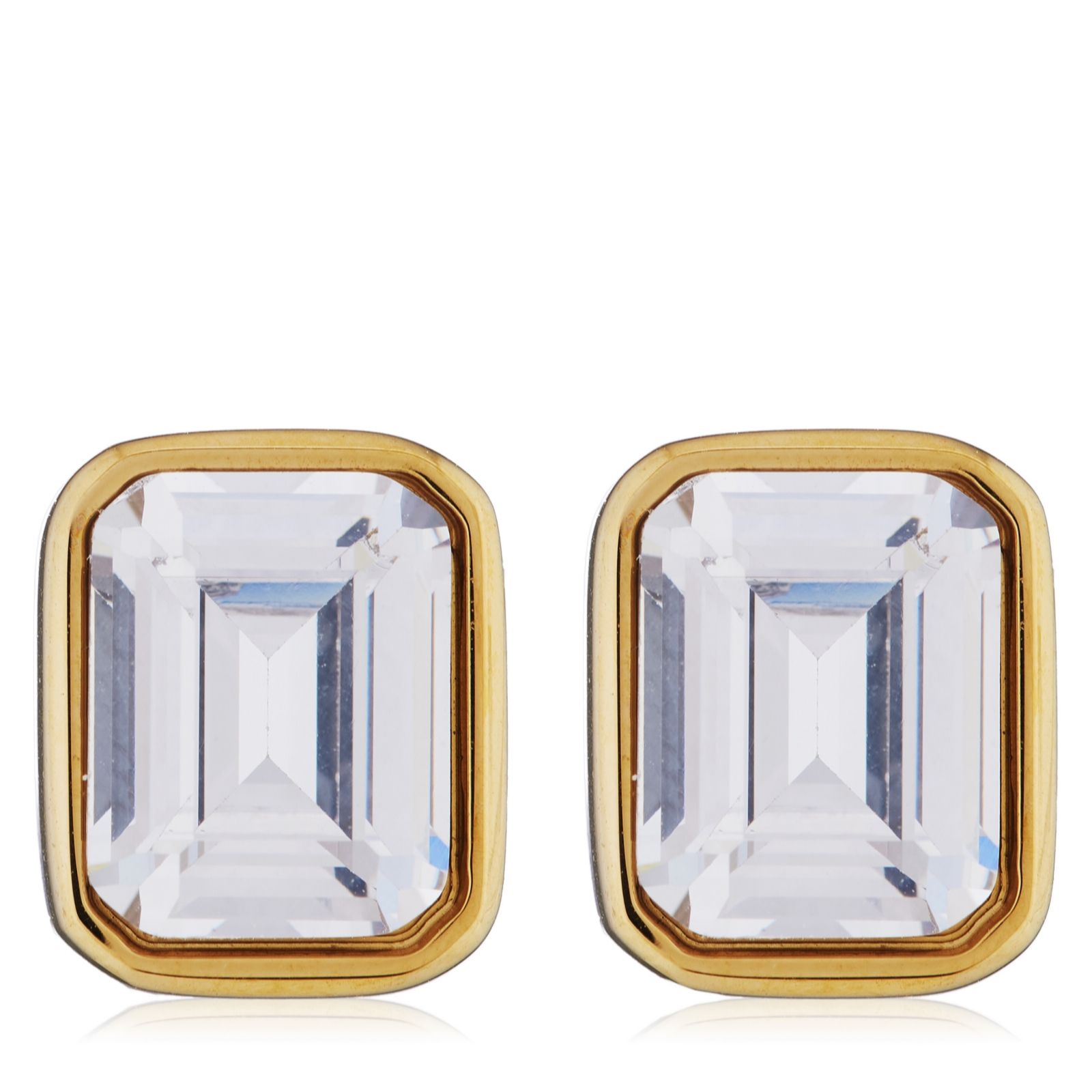 Steel by Diamonique East West Emerald Cut Stud Earrings