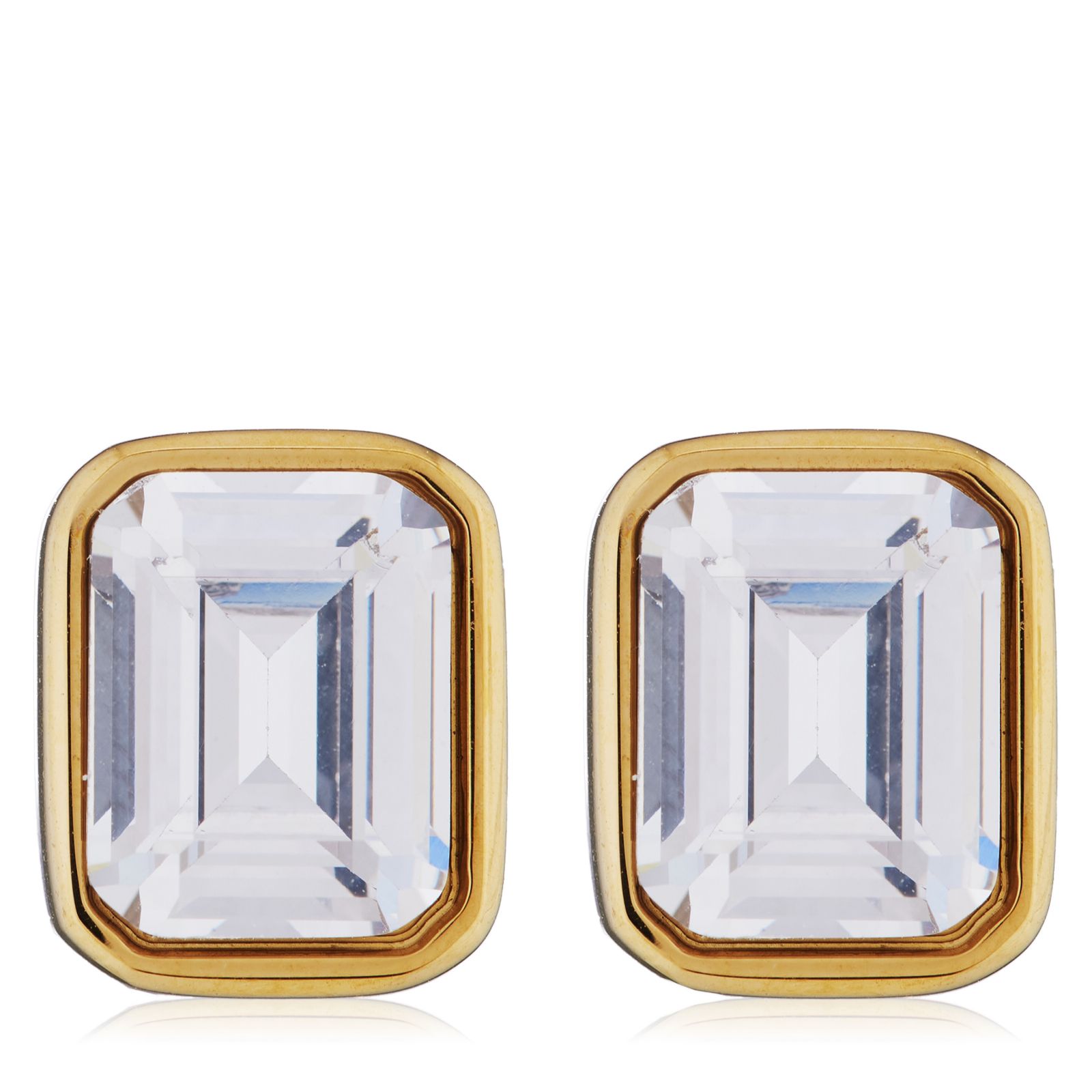 Steel by Diamonique East West Emerald Cut Stud Earrings