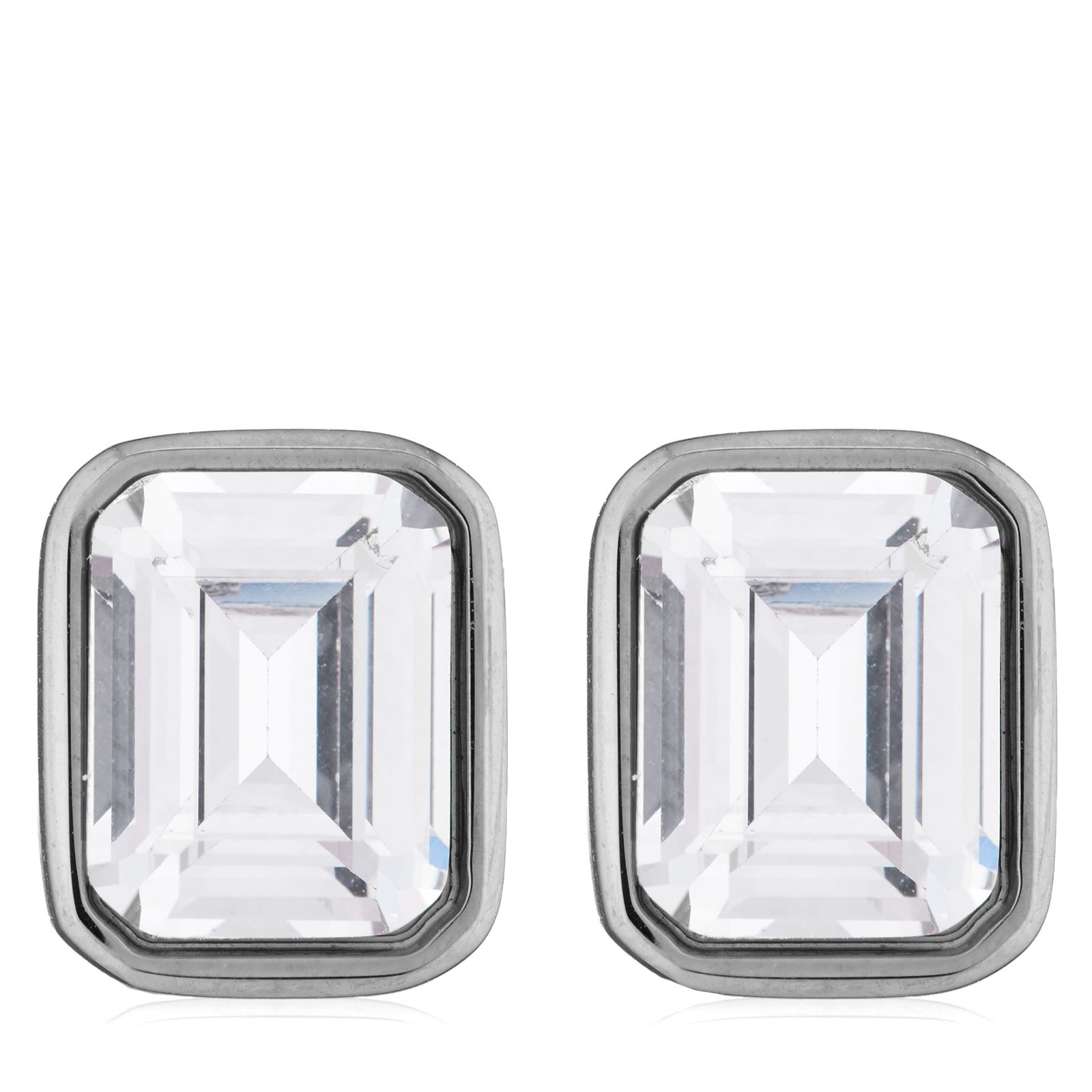 Steel by Diamonique East West Emerald Cut Stud Earrings