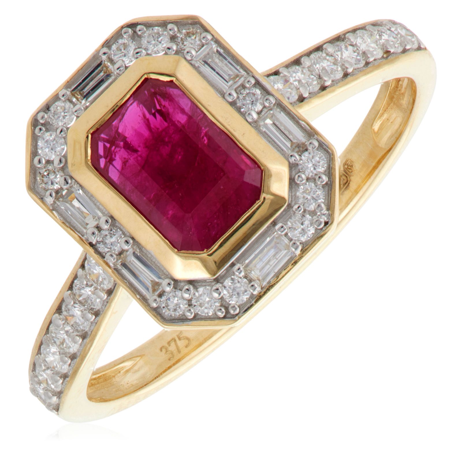 0.98ct Ruby and 0.30ct Diamond Vintage Style Mixed Cut Ring 9ct Gold