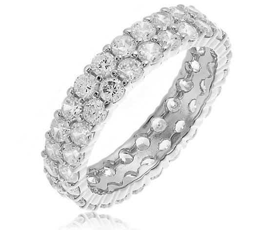 Diamonique 2.08ct Two Row Eternity Ring Sterling Silver