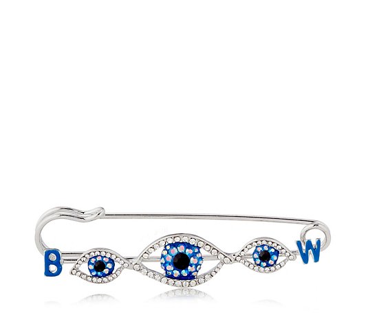 Butler & Wilson Three Crystal Eye Safety Pin Brooch