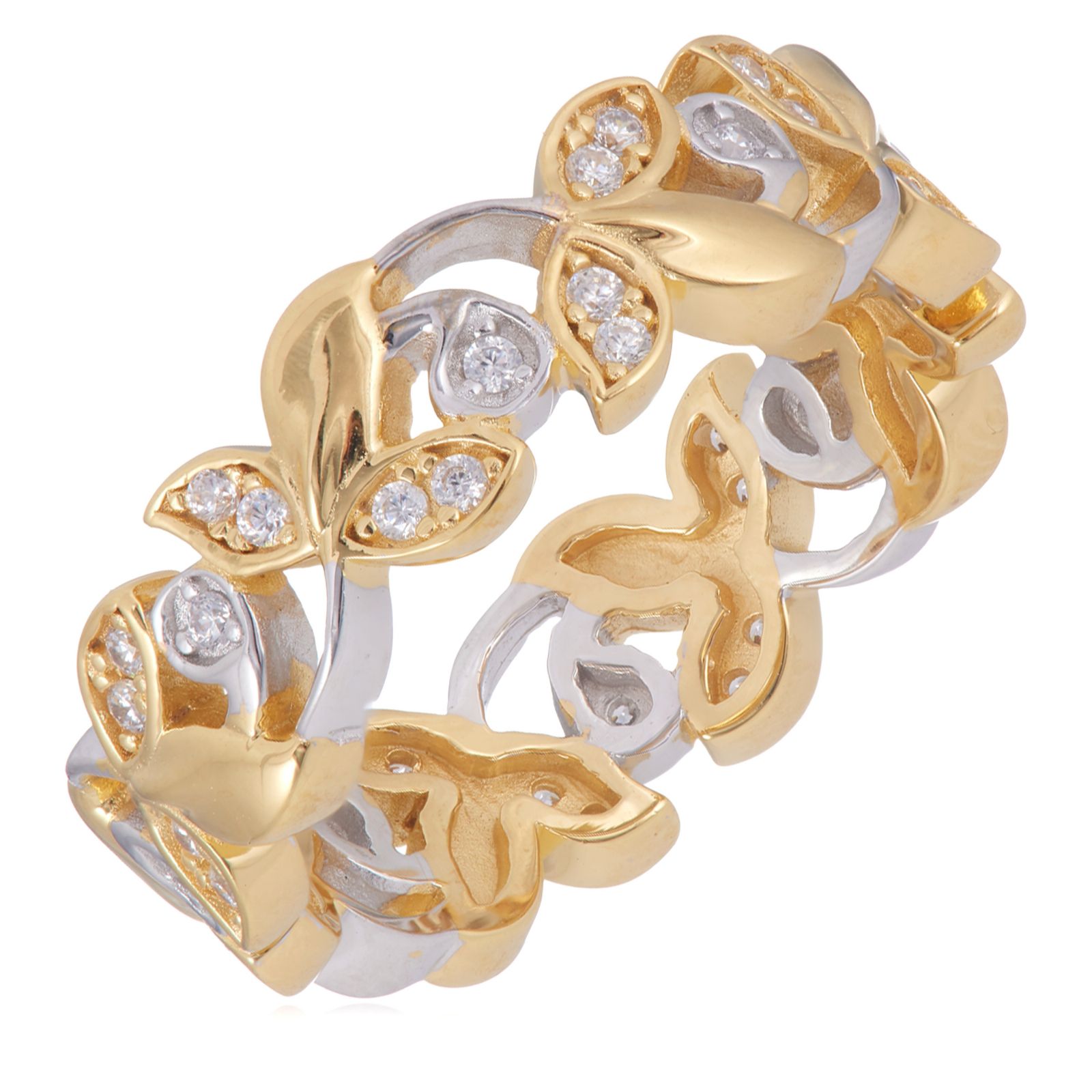 Diamonique 0.50ct tw 30th Anniversary Vine Leaf Band Ring Sterling Silver