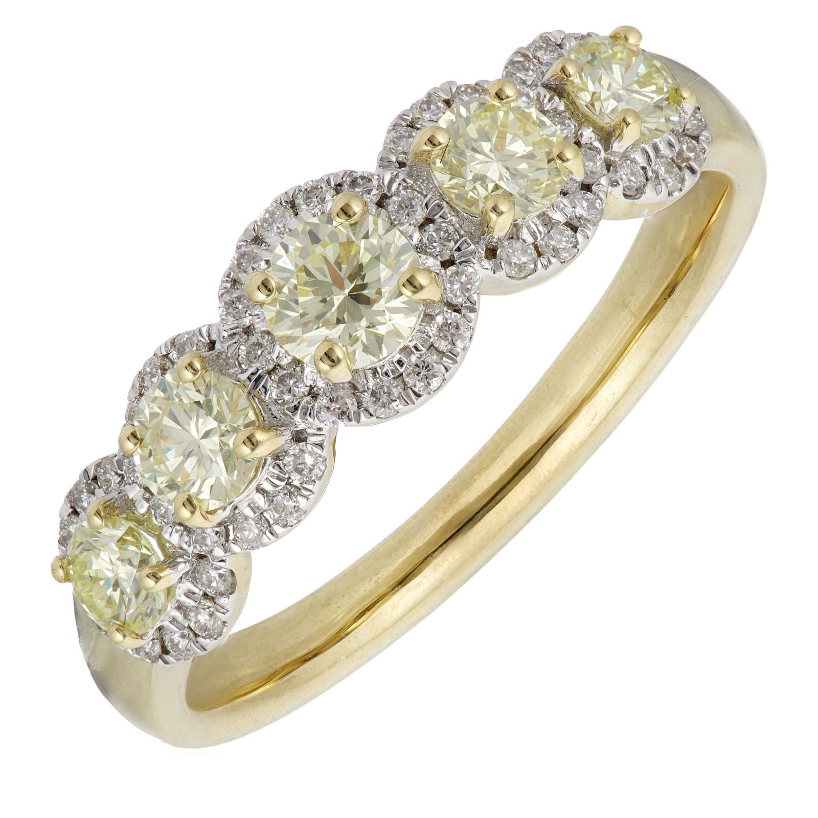 0.75ct Yellow Diamond 5 Stone Halo Ring 9ct Gold