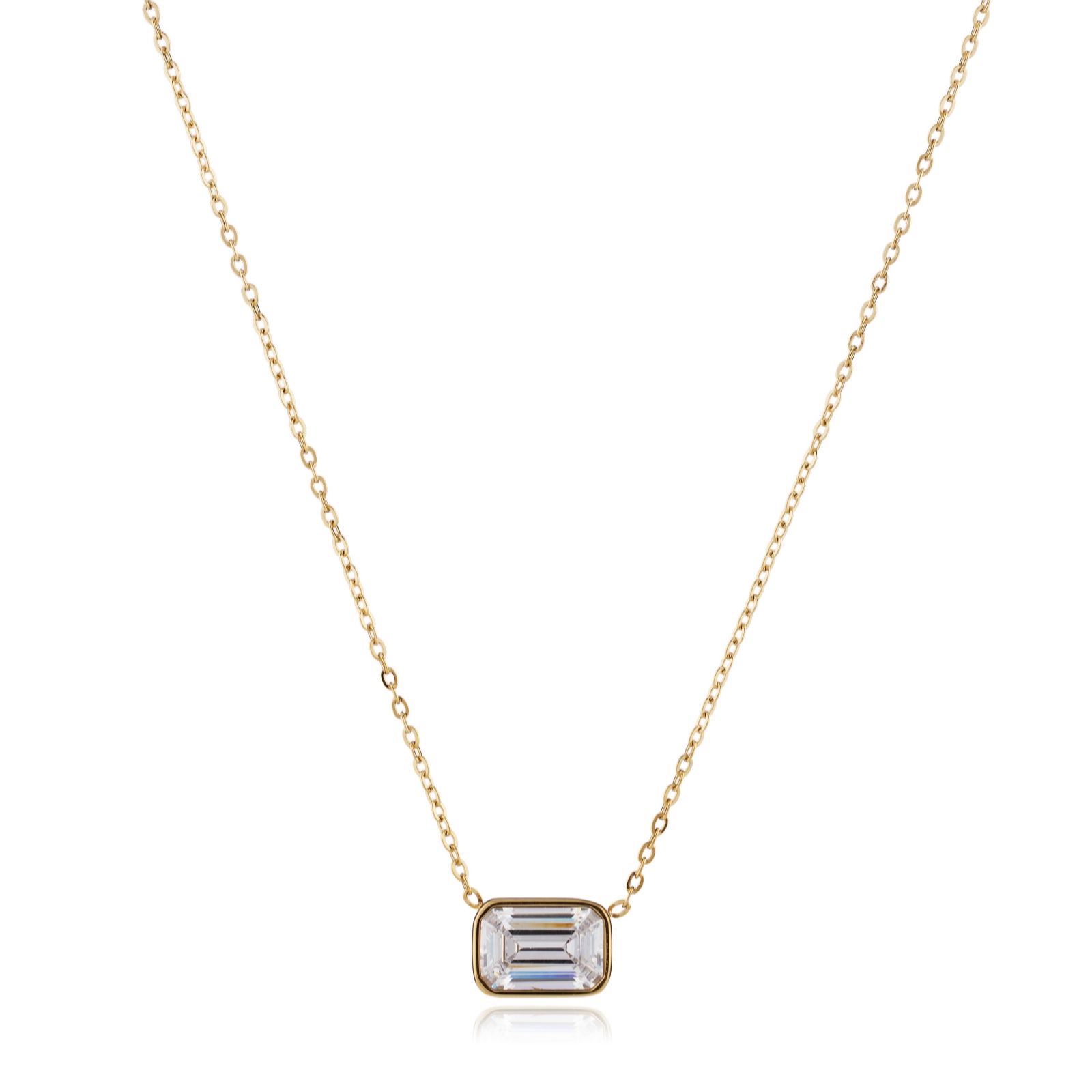 Steel by Diamonique East West Emerald Cut Pendant Necklace
