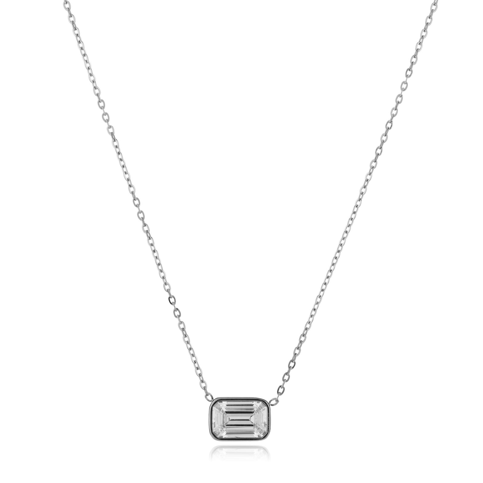 Steel by Diamonique East West Emerald Cut Pendant Necklace