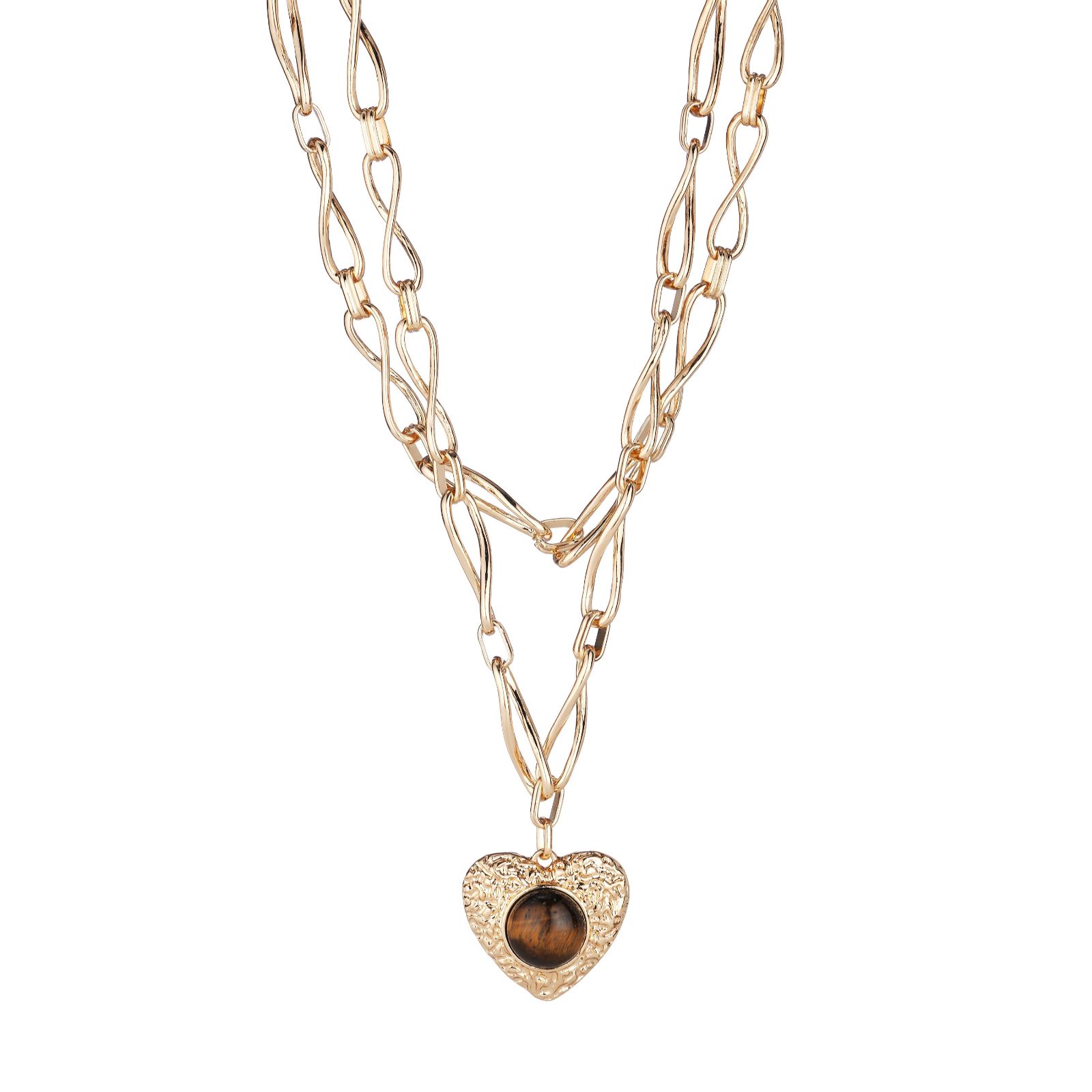 Malika Double Row Chain Link Heart Motif Necklace