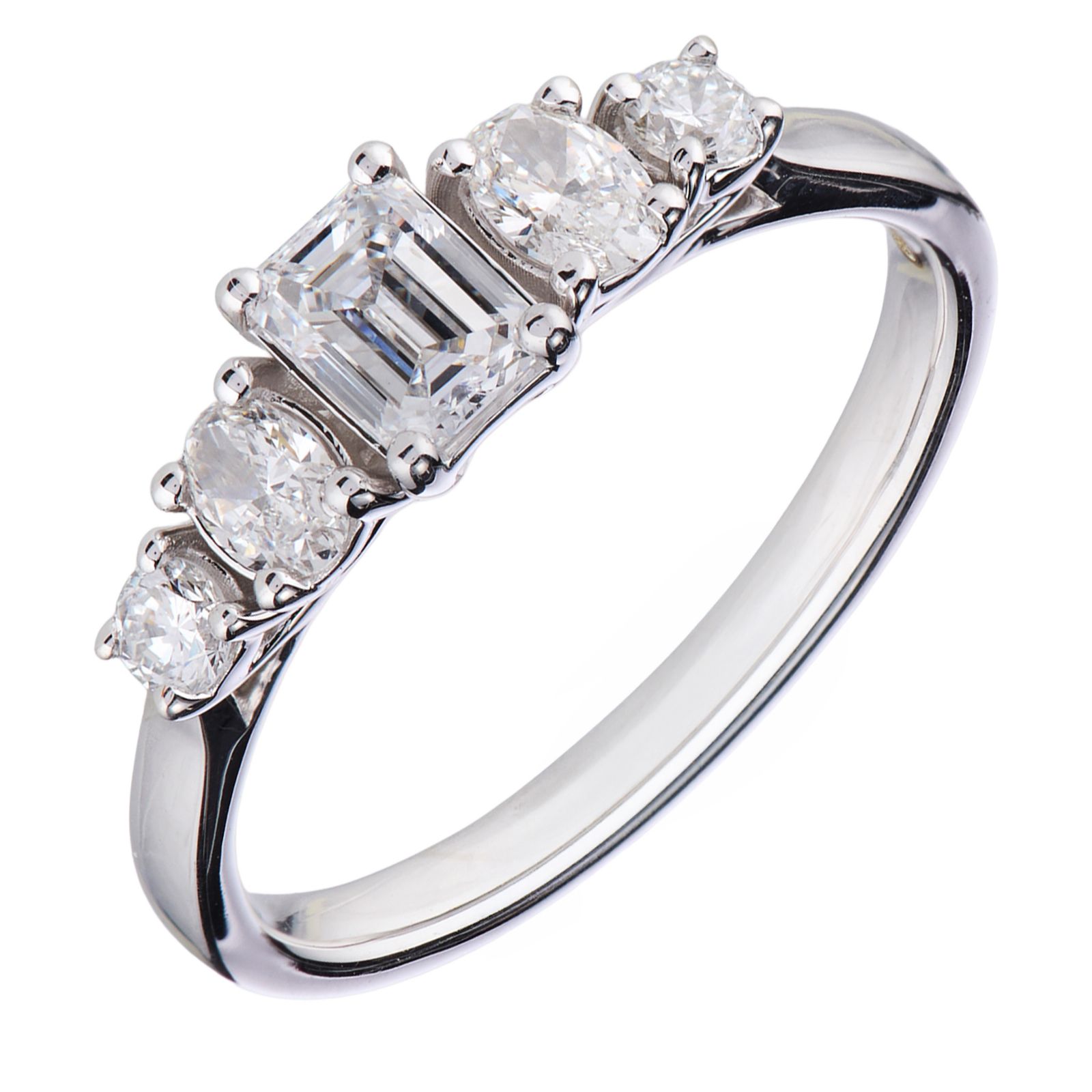 Fire Light 0.75ct Lab Grown Diamond Emerald Ring 5 Stone 9ct Gold