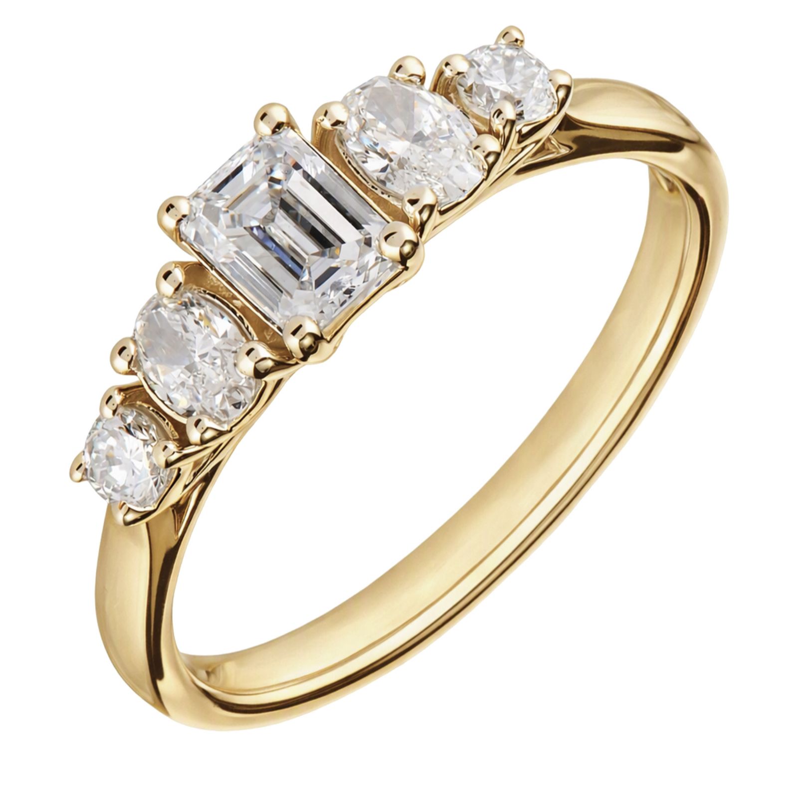 Fire Light 0.75ct Lab Grown Diamond Emerald Ring 5 Stone 9ct Gold