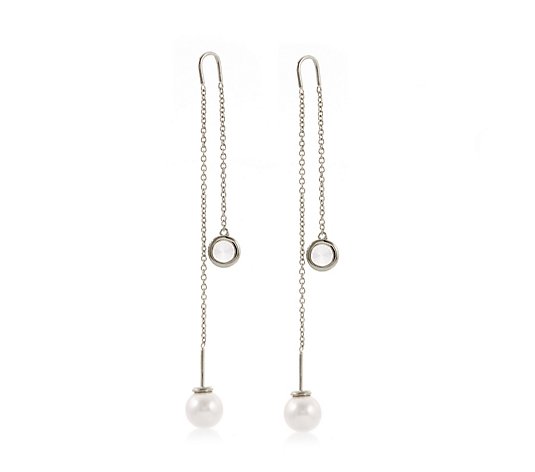 Diamonique 1.4ct tw Threadthrough Pearl Earring Sterling Silver