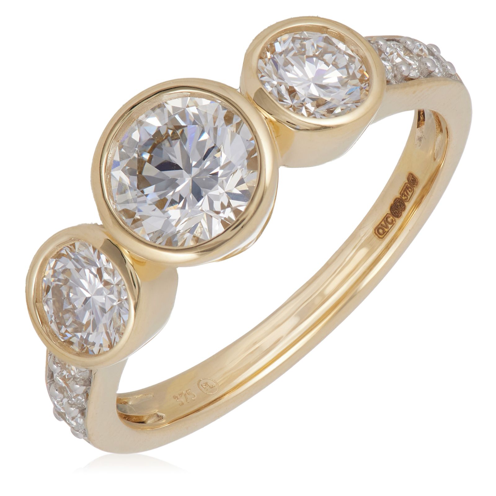 1.50ct Firelight Diamond Bezel Set Trilogy Ring 9ct Gold