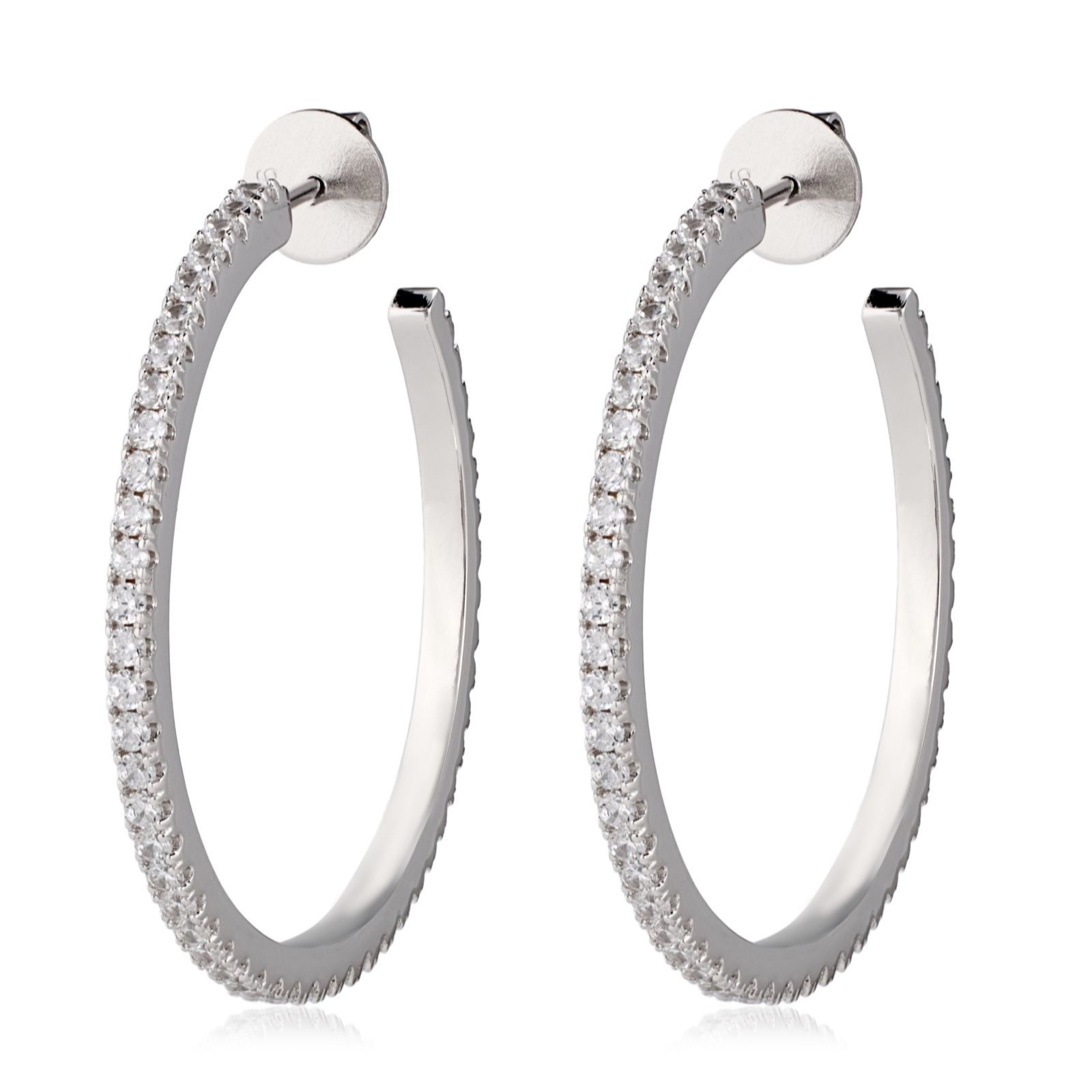 Diamonique 1ct tw Slim Hoop Earrings Sterling Silver