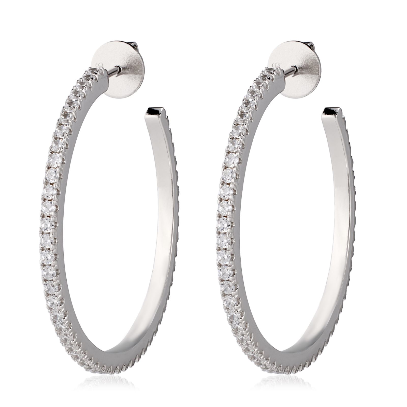 Diamonique 1ct tw Slim Hoop Earrings Sterling Silver