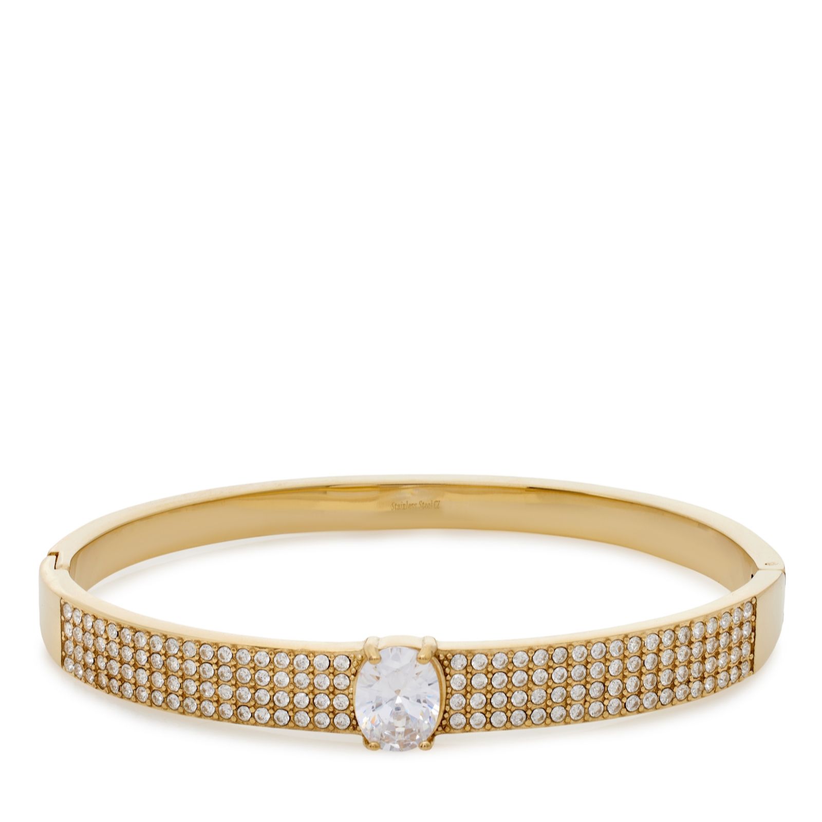 Steel by Diamonique Oval Cut Pave Bangle Stainless Steel