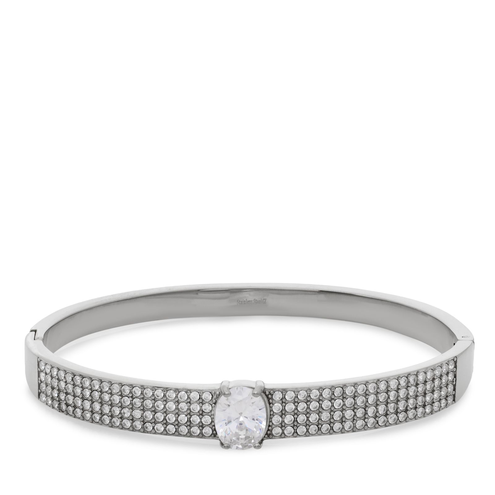 Steel by Diamonique Oval Cut Pave Bangle Stainless Steel