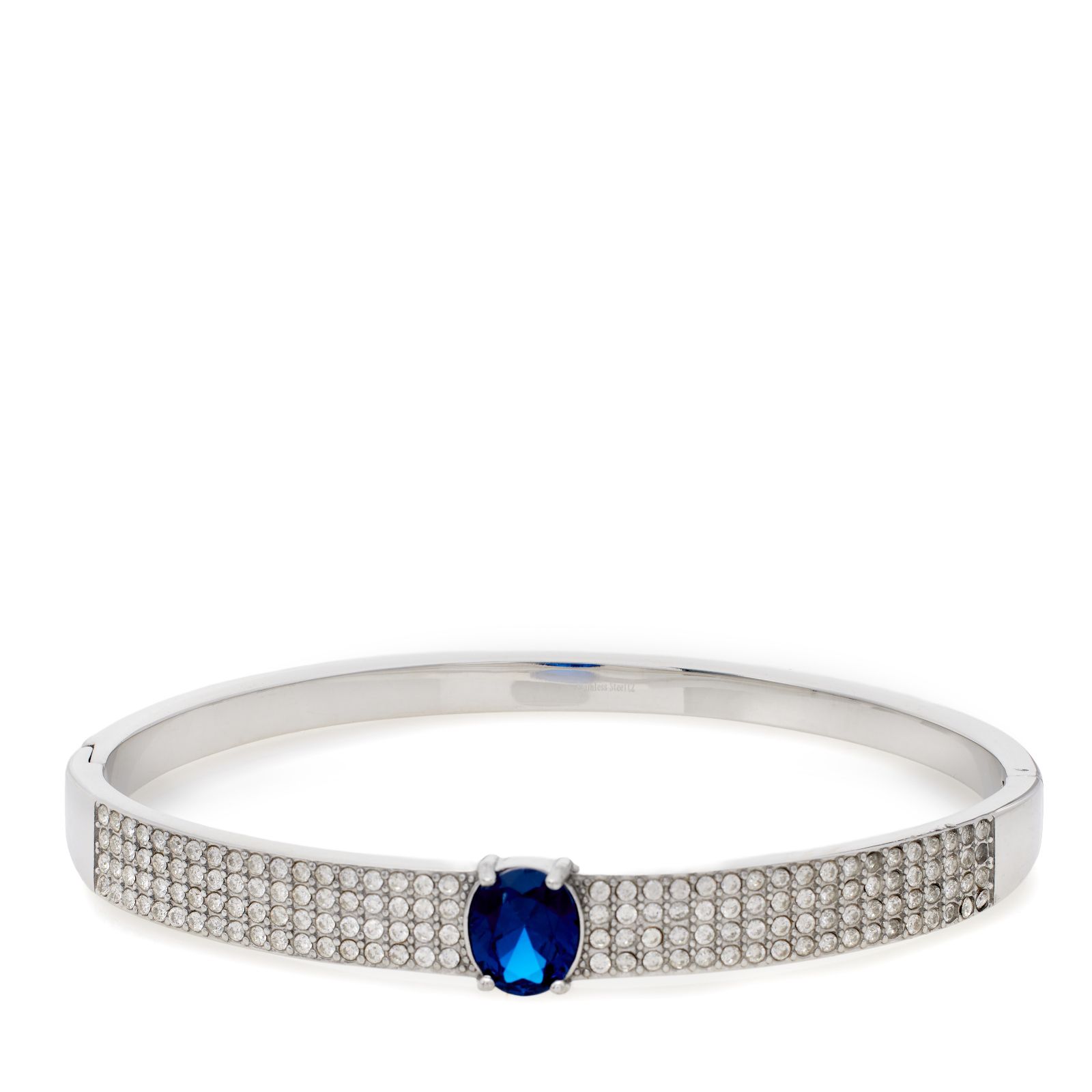 Steel by Diamonique Oval Cut Pave Bangle Stainless Steel