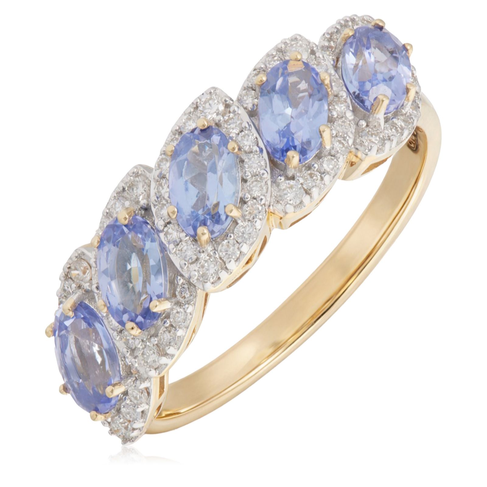 1.21ct Tanzanite & 0.25ct Diamond 5 Stone Marquise  Ring 9ct Gold