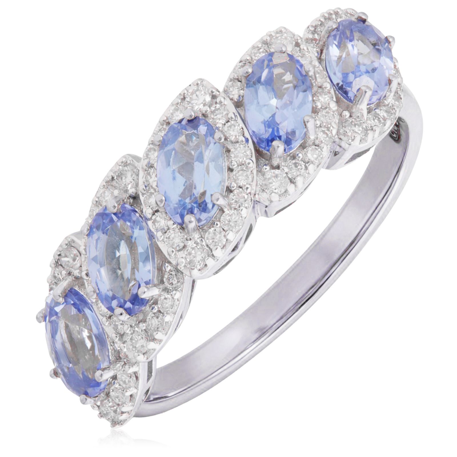 1.21ct Tanzanite & 0.25ct Diamond 5 Stone Marquise  Ring 9ct Gold