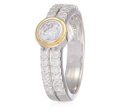 Diamonique by Tova 0.9ct tw Bezel Set & Pave Ring Sterling Silver