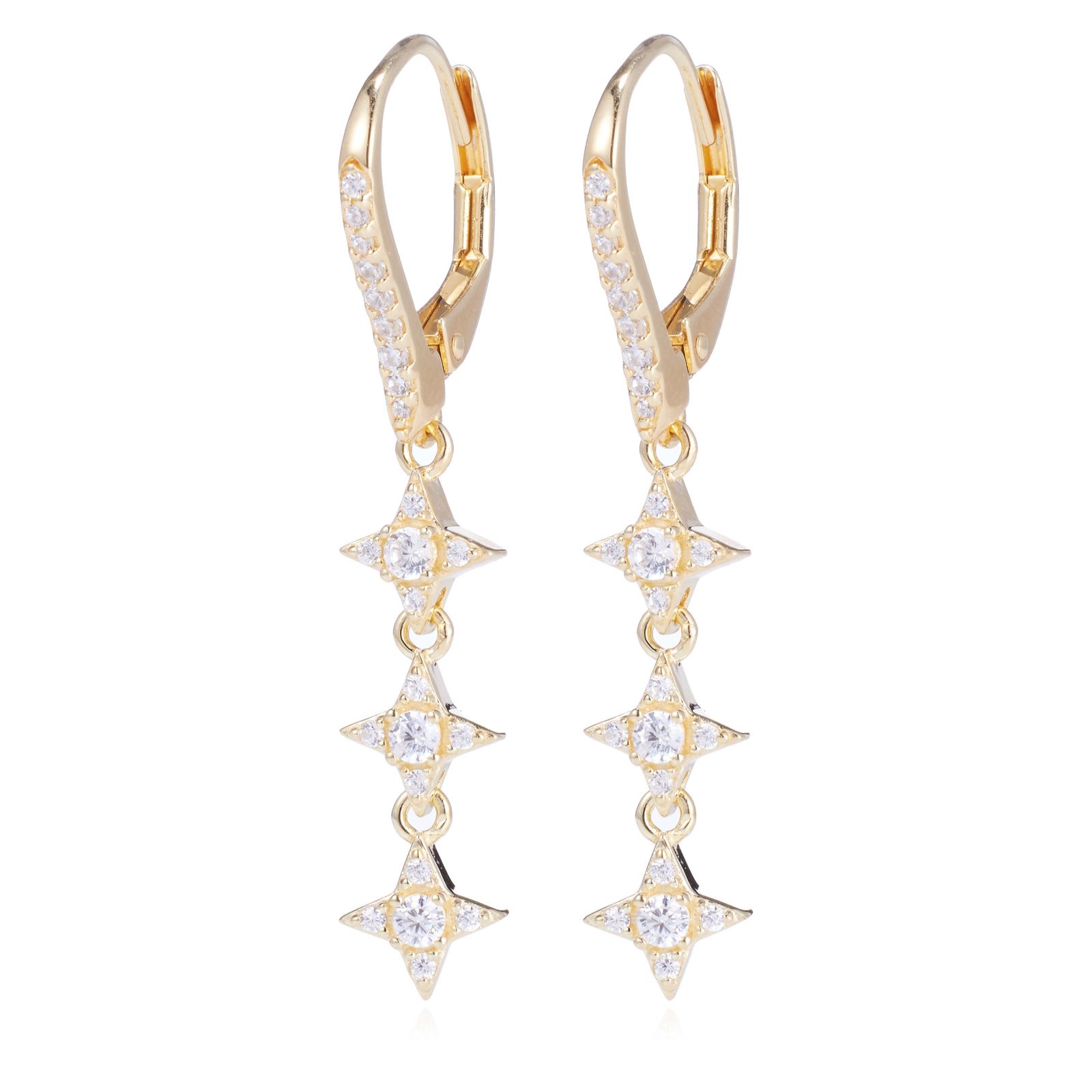 Diamonique 0.42ct tw Star Drop Leverback Earrings Sterling Silver