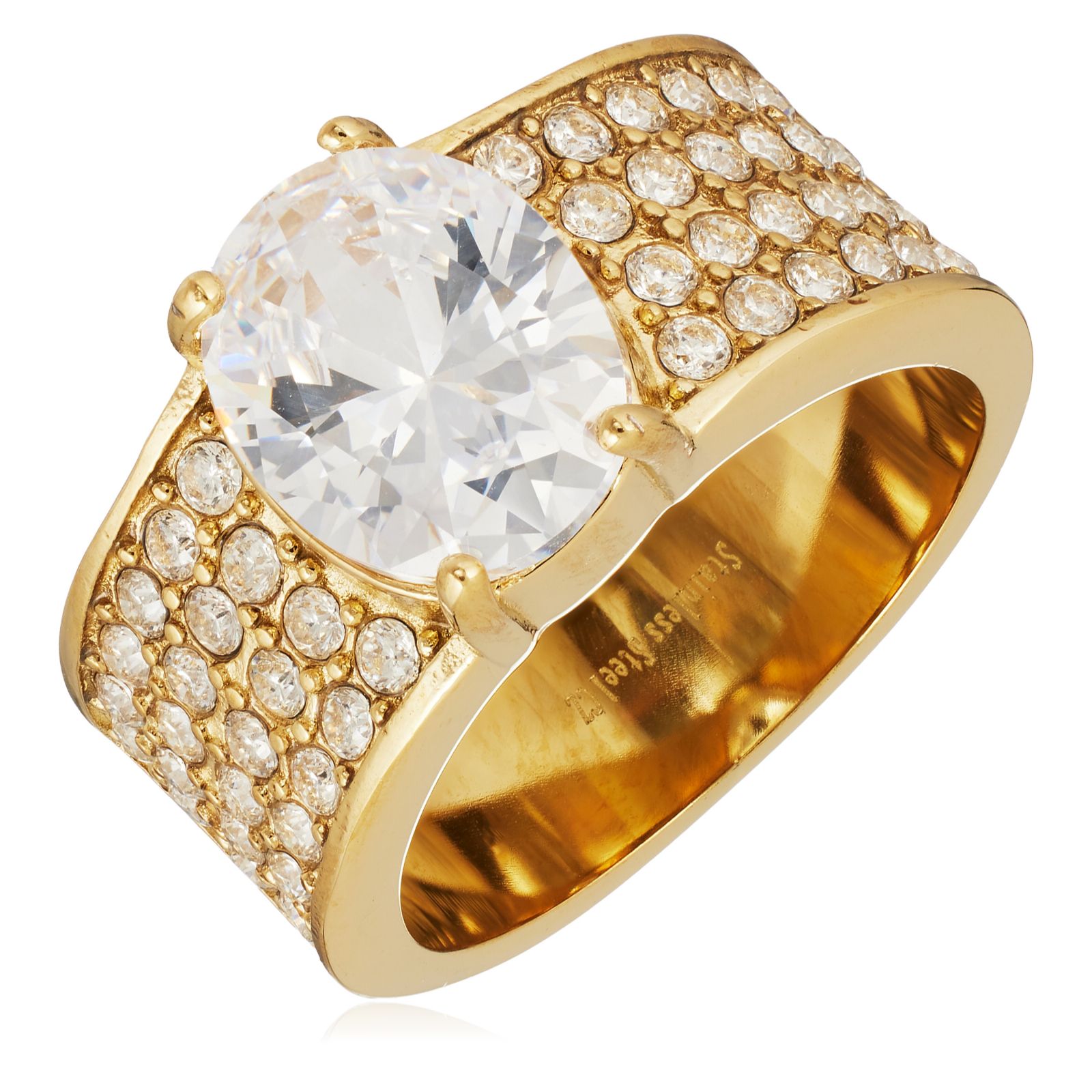 Steel by Diamonique Oval Cut Pave Cocktail Ring Stainless Steel