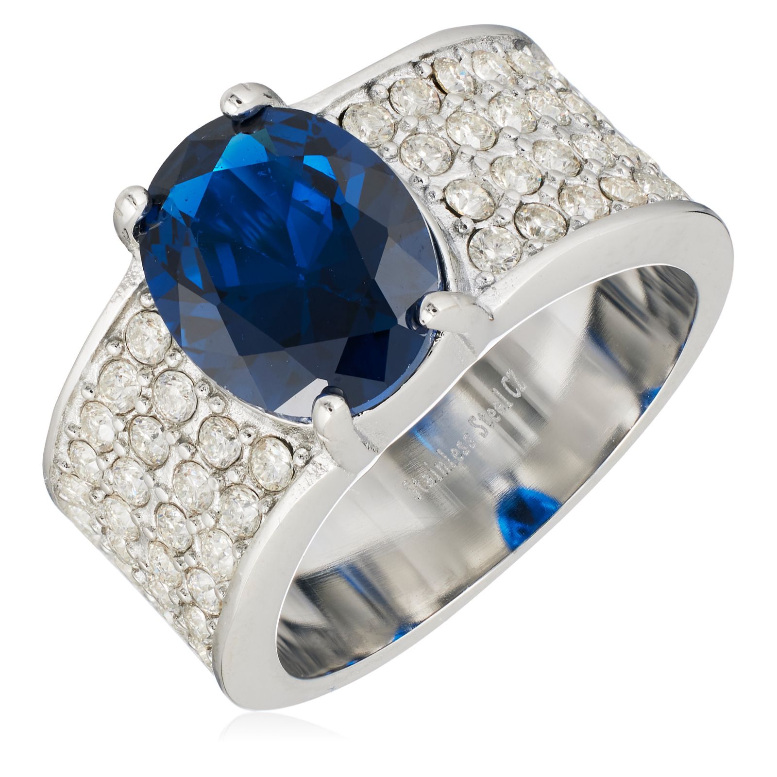 Steel by Diamonique Oval Cut Pave Cocktail Ring Stainless Steel