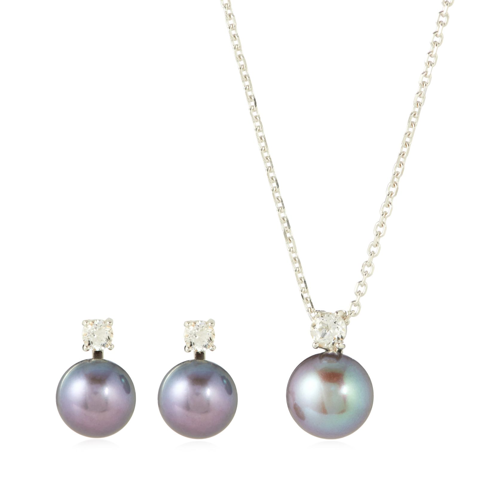 Lara Pearl White Topaz Necklace & Earring Set Sterling Silver