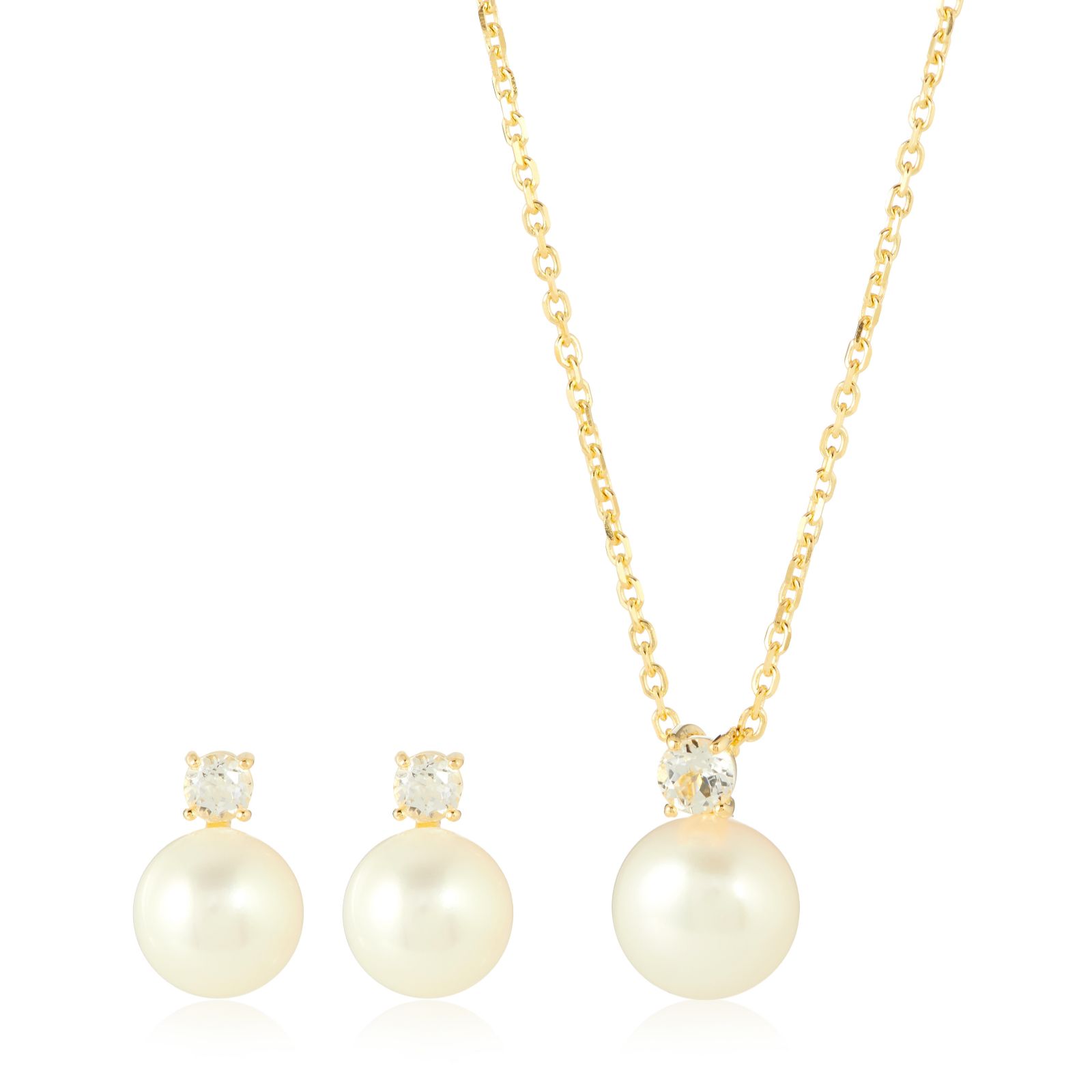 Lara Pearl White Topaz Necklace & Earring Set Sterling Silver