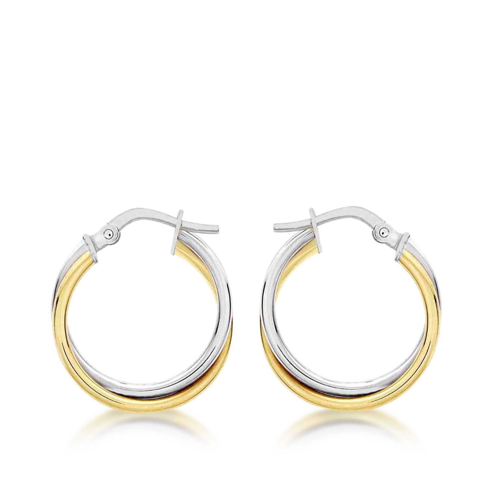 GOLD 9ct Gold Two-Tone Tube Crossover Hoop Earrings