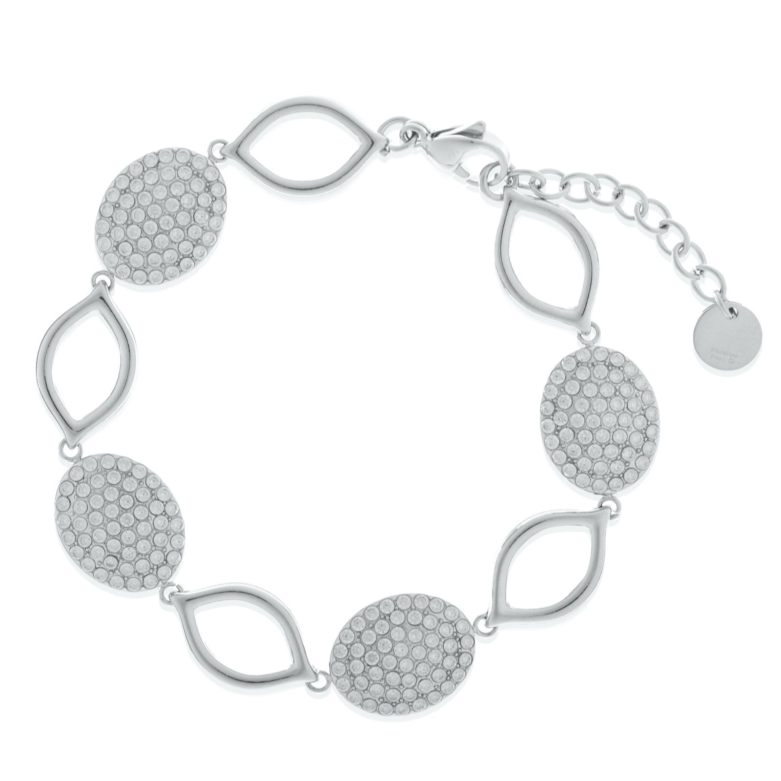 Steel by Diamonique Oval Pave Link Bracelet Stainless Steel