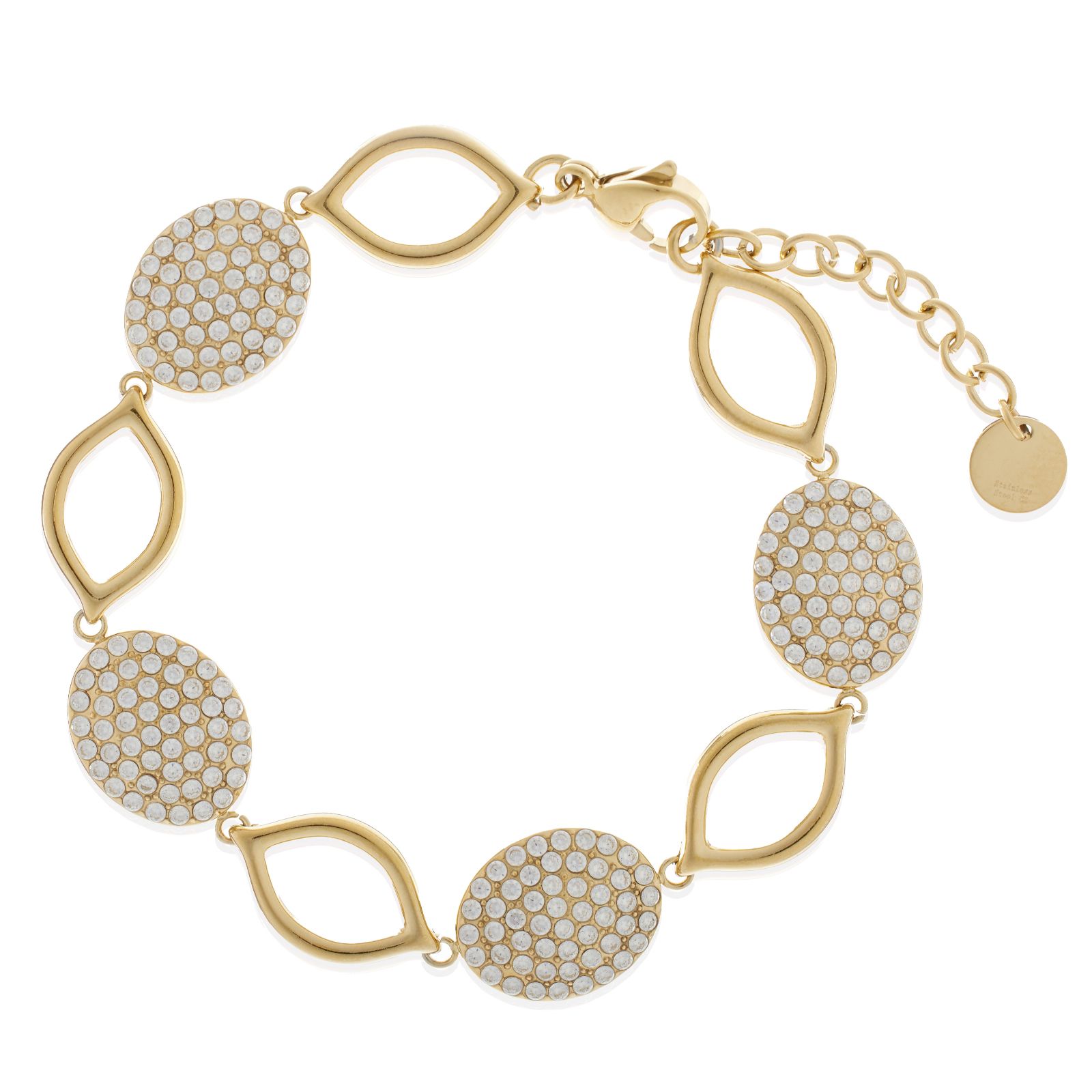 Steel by Diamonique Oval Pave Link Bracelet Stainless Steel