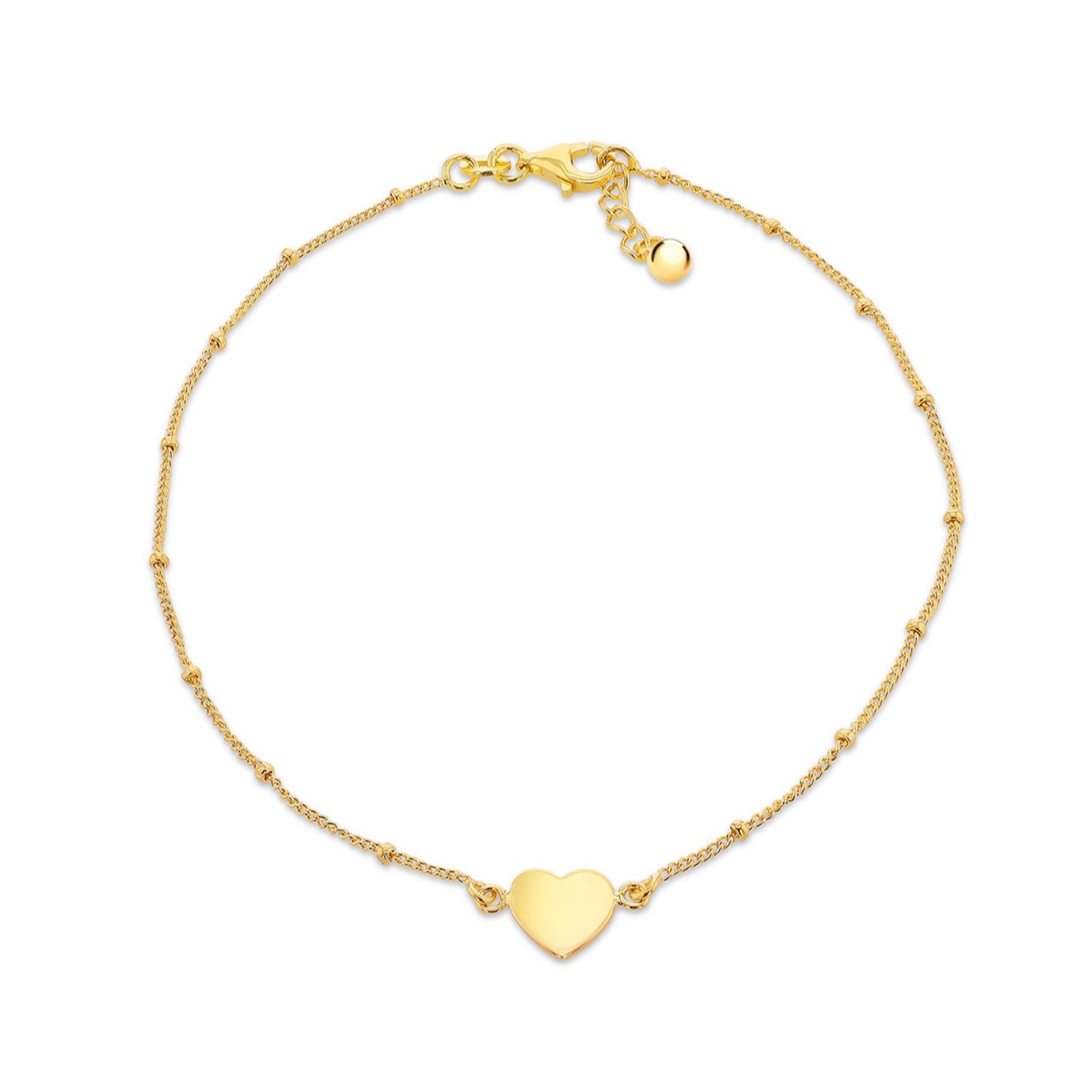 Faith & Brown Bead and Heart Anklet Sterling Silver