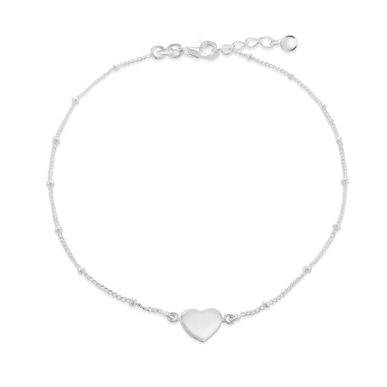 Faith & Brown Bead and Heart Anklet Sterling Silver