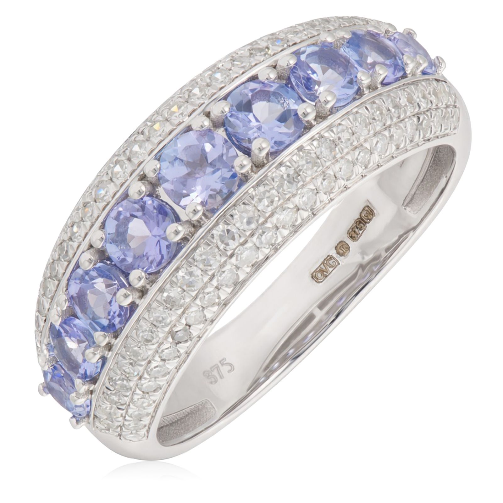 0.92ct AA Tanzanite & 0.40ct Diamond Band Ring 9ct Gold